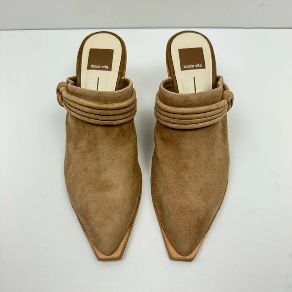 NEW Dolce Vita Sita Tan Suede Leather Western Slide Heel Mules - Picture 3 of 11